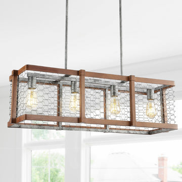 Gaines 34.5" Linear Adjustable Iron Rustic Industrial LED Pendant - JONATHAN Y